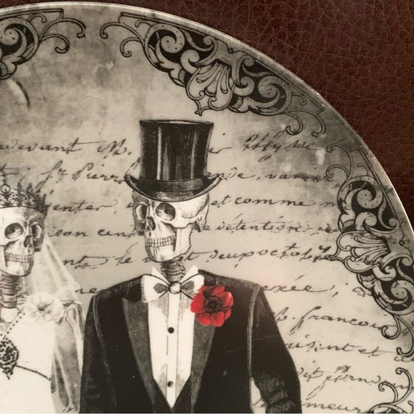 Fun Bones Dapper Skeleton Wedding Couple Halloween Salad Plate - Picture 2 of 10
